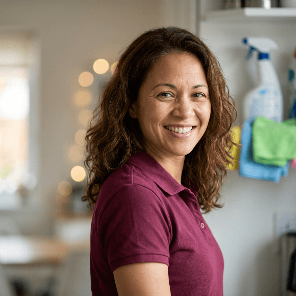 Female customer smiling near a tire shop counter holding car keys