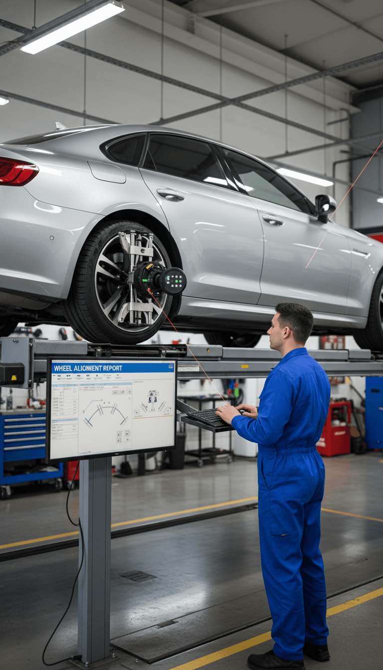 Wheel alignment sensors on a vehicle