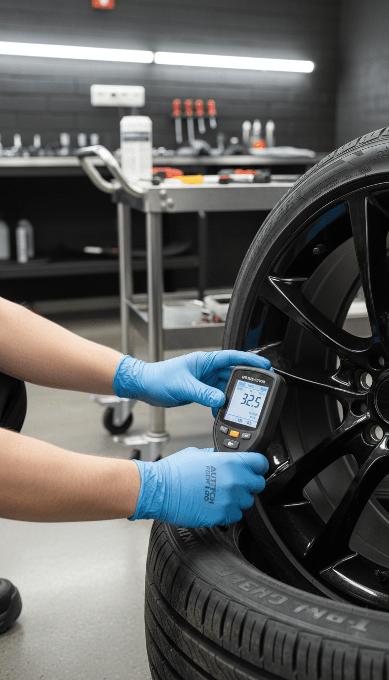 Technician resetting a tire pressure sensor