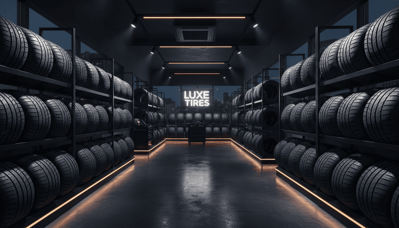 Rows of premium tires displayed in a modern, well-lit shop