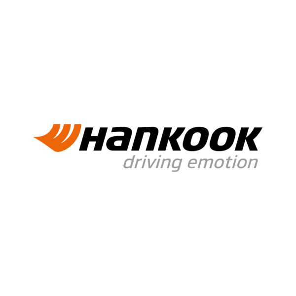 Hankook logo with an orange wing icon, black bold lettering, and gray driving emotion tagline.