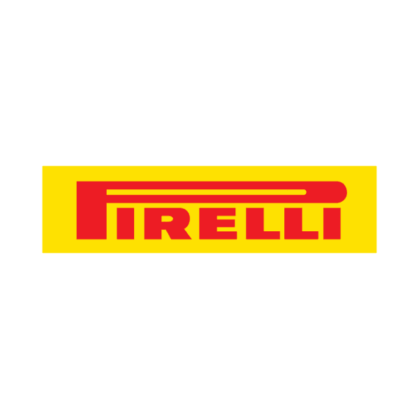 Red Pirelli logo with a long horizontal bar on a yellow rectangular background.